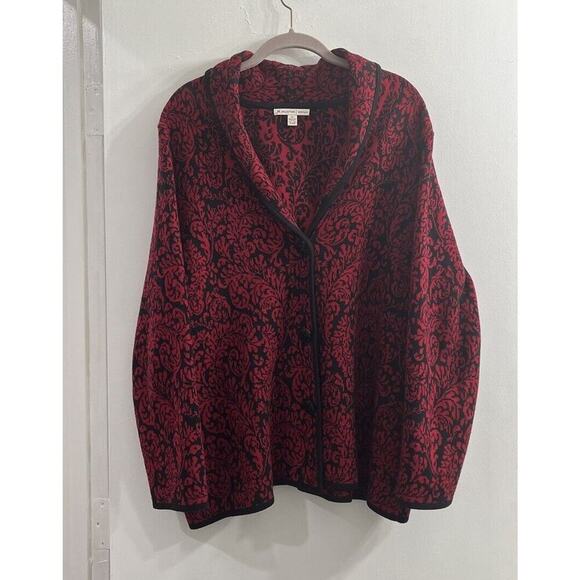 JM COLLECTION Womens Plus Size 2X Sweater Blazer Red Black Holiday Classic - Picture 1 of 9